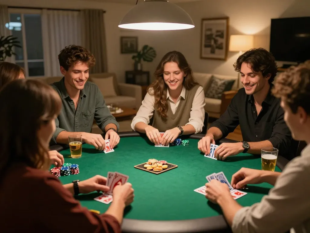 Engaging poker night with friends featuring Jeetbuzz 88, strategic gameplay, and friendly competition.