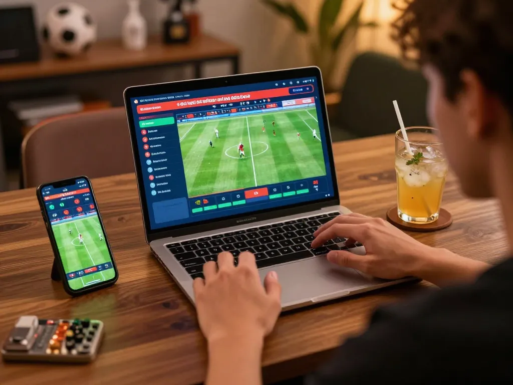 Engaging in soi kèo bóng đá betting during an intense football match, showcasing excitement and strategy in online gaming.