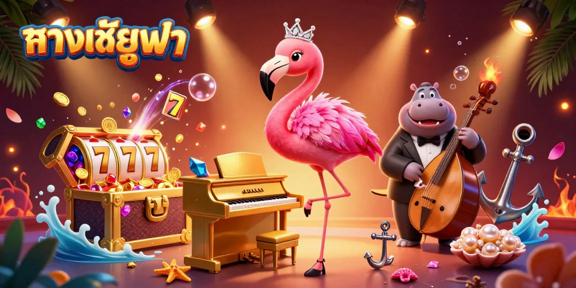 Experience the exciting ทางเข้ายูฟ่า gaming with a lively casino scene featuring a flamingo singer and a hippo bassist.