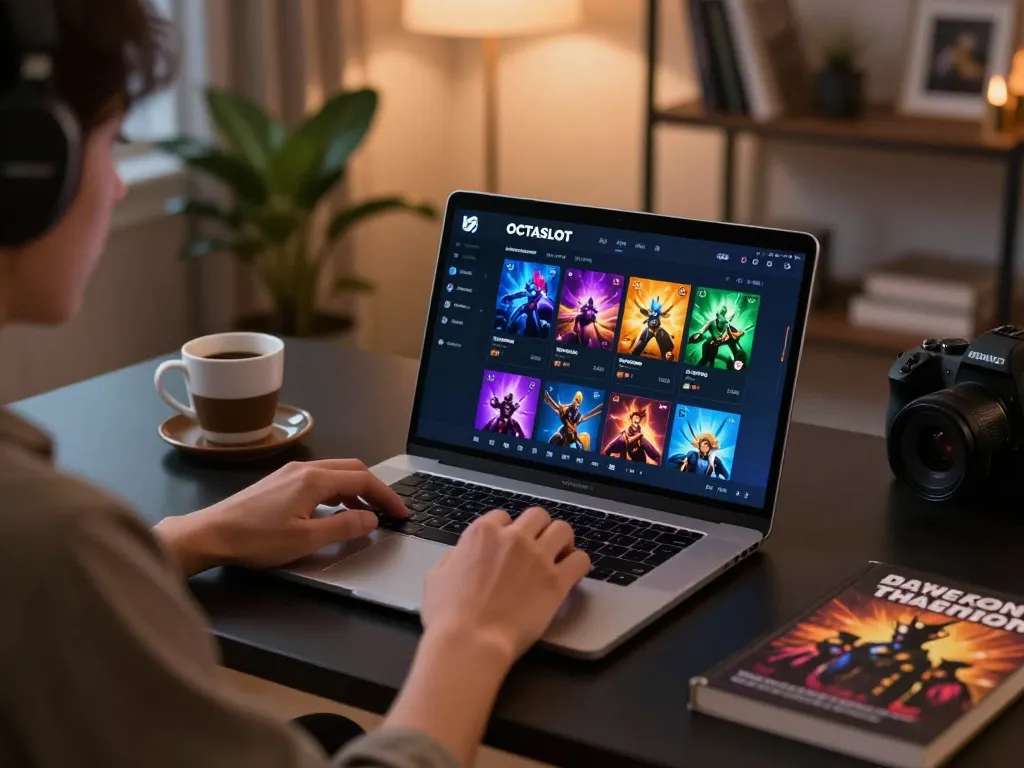 Engaging OCTASLOT gaming session at home with modern setup showcasing diverse betting options.