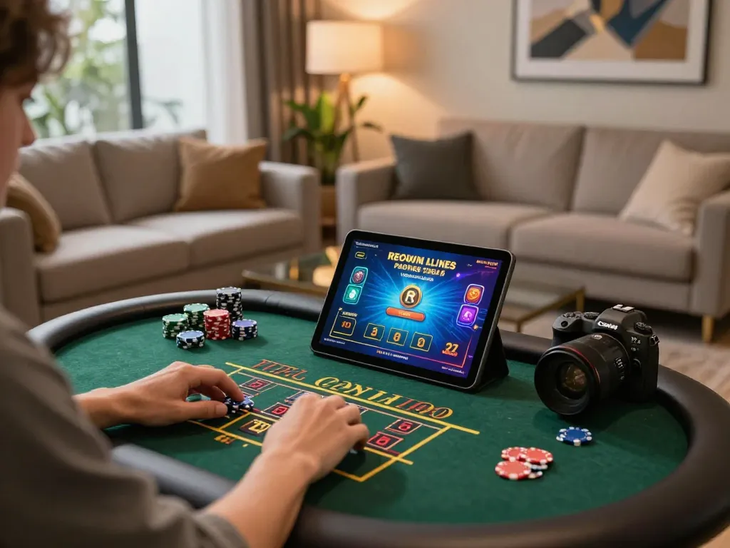 Player engaging in a live dealer game on sunwin tablet in a cozy, inviting living room
