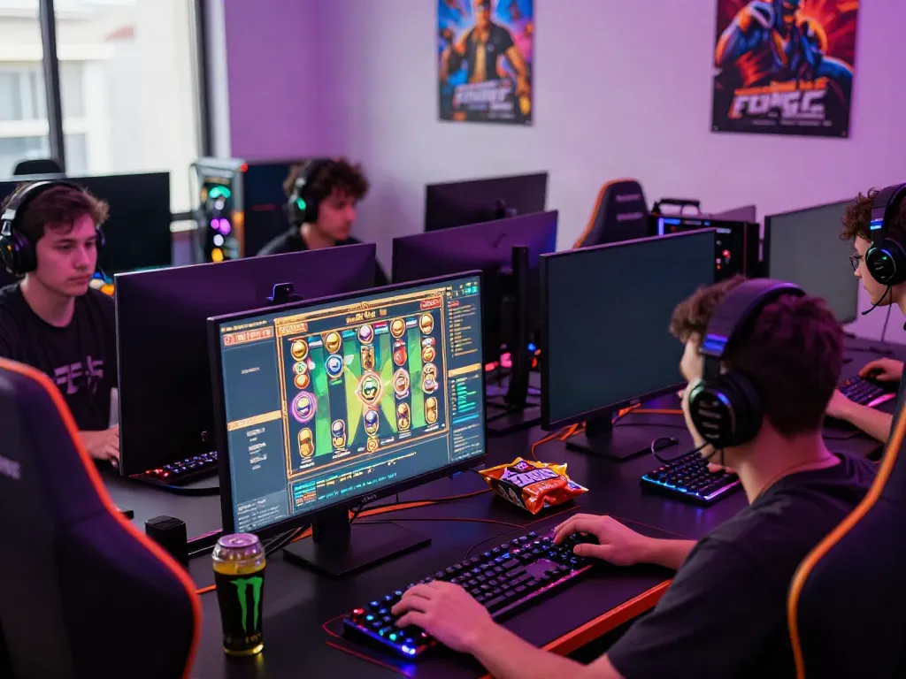 Akujp online gaming setup with vibrant colors and dynamic slot game interface.