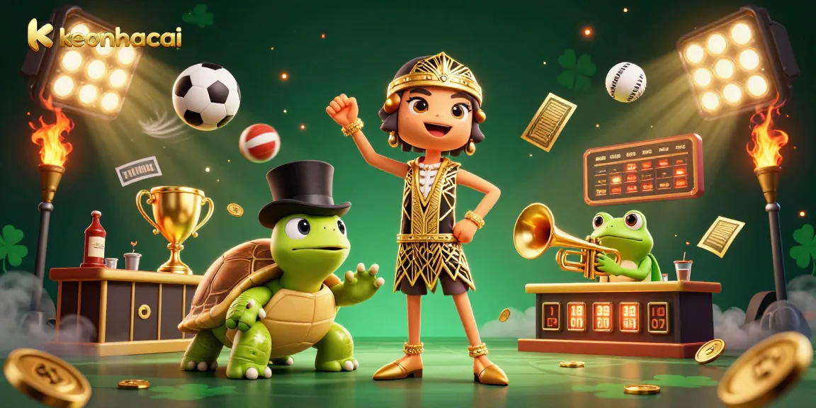 Experience keonhacai with vibrant sports-themed betting alongside animated characters at a speakeasy bar.