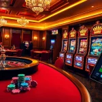 A thrilling casino scene with players enjoying demo pg soft on a stylish gaming table, showcasing vibrant chips and a roulette wheel.