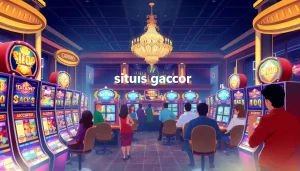 Experience the excitement of situs gacor with players enjoying vibrant slot machines.