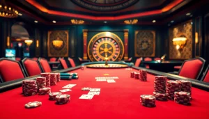 Gambling excitement at the poker table connecting to https://kjc.ad/ with vibrant cards and chips.