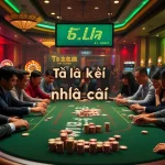 Experience the thrill of tỷ lệ kèo nhà cái in a vibrant casino setting with engaged gamblers.