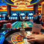 Experience the thrill of สมัคร เว็บตรง mk8 at a luxurious casino scene with poker tables and slot machines.