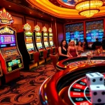 Excited players enjoying the pg88 casino atmosphere, with roulette and slot machines glowing.