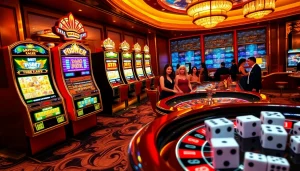 Excited players enjoying the pg88 casino atmosphere, with roulette and slot machines glowing.