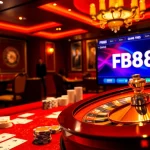 Experience the thrill of gambling with FB68 at a luxurious casino table, featuring cards and poker chips.