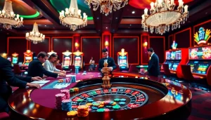 Experience thrilling action at MMOO casino with players enjoying roulette, slots, and poker games.
