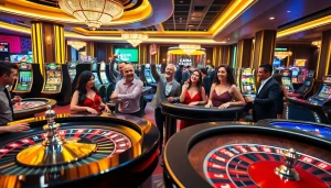 優塔娛樂城中熱情玩家慶祝的賭場場景。