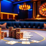 Experience the thrill of ph365 blue edition at an upscale casino table with poker chips and cards.