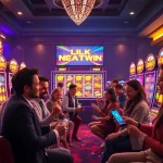 Exciting online gambling scene at NEKATWIN with players celebrating scatters and exploring link alternatif nekatwin.