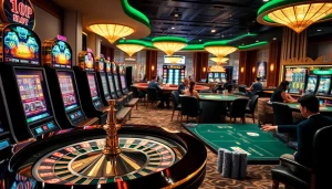 Experience the thrill of slot demo gaming at a high-end casino featuring luxurious slot machines.