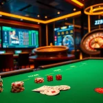 Engaging hz88 poker table setup featuring live betting odds and stacked chips, showcasing dynamic gambling action