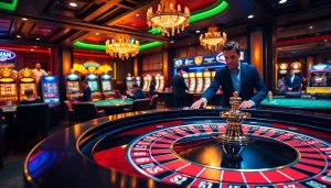 Navigating the exhilarating experience of daftar nekatwin at a luxurious casino table with vibrant roulette accents.
