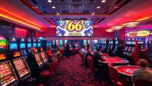Exciting casino atmosphere showcasing players and games at 66 club, highlighting a lively gaming experience.