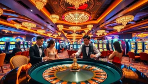 View of a lively Singapore Casino Site with a roulette table and vibrant lighting.