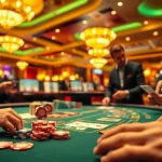 Agen SBOBET sedang dimainkan di meja kasino, menampilkan suasana yang seru dan interaksi pemain.