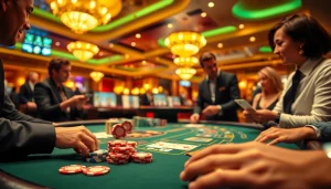 Agen SBOBET sedang dimainkan di meja kasino, menampilkan suasana yang seru dan interaksi pemain.