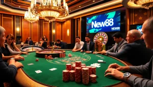 Experience the thrill of gambling with Link NEW88 at a luxurious casino table.